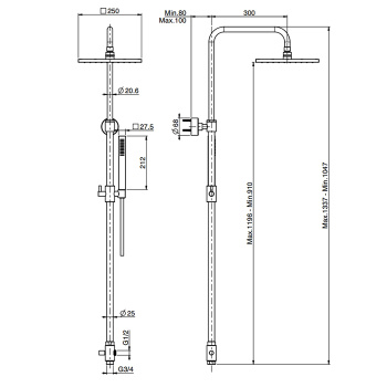 Душевая стойка Fima Carlo Frattini Colonne Doccia верхний душ 25x25, с держателем и ручным душем, чёрный матовый F2700NS