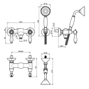 Смеситель для душа внешнего монтажа Fima Carlo Frattini Herend с душевым комплектом, бронза F5405BR