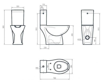 Эргономичный унитаз NOFER с бачком, выполнен из стеклокерамики 21М