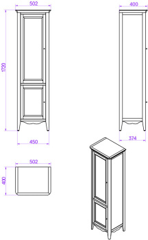Пенал Tw Veronica 50.2/45x40/37.4xh172, 2 распашные дверки, доводчики Blum, петли справа-DX,, noce, ручки riflesso бронза VER2050D-N