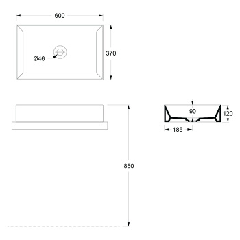 Раковина накладная Alice Spy Rectangular 60x38хВ12, без отверстия под смеситель, чёрный матовый, 34250108
