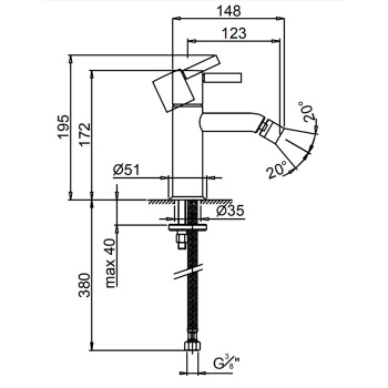 Смеситель для биде Fantini Nostromo 1 отв., без донного клапана, нержавеющая сталь 50 93 E808WF