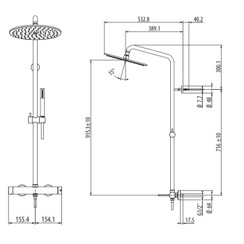 Комплект для душа Gattoni Circle Two монокомандный еситель, душевая стойка, душевая лейка 250, ручной душ, хром 9195/PDC0