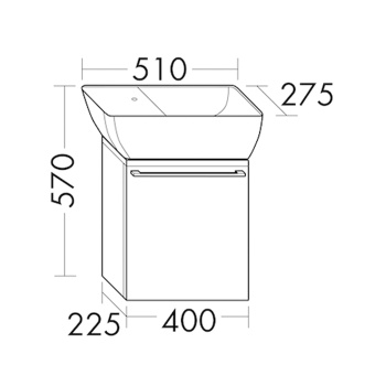 BurgBad Bel База с умывальником 51х27.5х57см  1 дверка правая R,ручка выемка, подвесная, цвет: белый глянцевый F0590 с зеркалом со светодиодной подсветкой SEEK051RF0590C0001*1