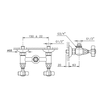 Смеситель для душа Nicolazzi Dames Anglaises на 2 отверстия, вывод сверху 1/2 (без шланга и лейки), тёмная бронза 1425DB18