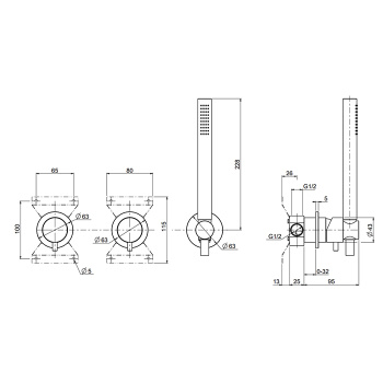 Смеситель для душа QuadroDesign Source на 2 потребителя с ручным душем цвет Steel 1368.00AS