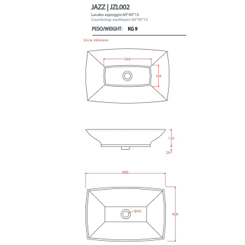 Раковина Artceram JAZZ 60x40, без отв., белый JZL002 01 00