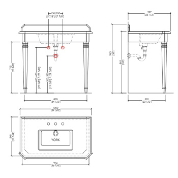Консоль раковину Devon&Devon Epoque 103/100xh86x60 со столешницей из белого mрамора bianco carrara с керам. раковиной York ножки хром DEEPOQUEMCACR