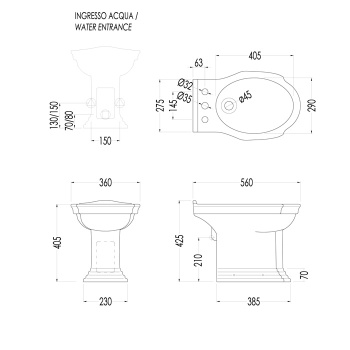 Биде напольное Devon&Devon Westminster 56х36 с 3 отверстиями под смеситель белый IBBID3FWES