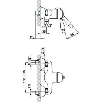 Смеситель для душа Cisal Arcana Empress однорычажный, настенный, бронза EM00044127 Акция