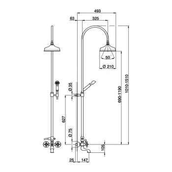 Смеситель для ванны Cisal Arcana с душевым комплектом и верхним душем, золото AC00415124