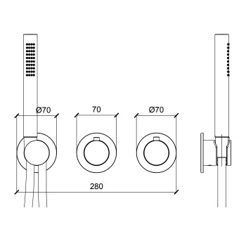 Внешняя часть термостатического смесителя с переключателем Almar на 2-3 положения, absolute black brushed pvd E180133.AB
