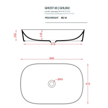 Раковина Artceram Ghost 65х42, без отв., giallo zinco GHL002 12 00