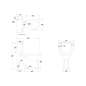 Напольный унитаз Burlington Gold P12 GOLD белый/золото