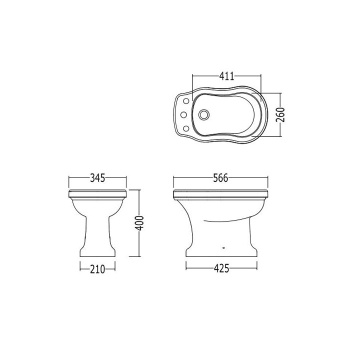 Биде напольное Devon&Devon Blues с 3 отв. под смеситель 34,5x56,6xh40 белый IBBID3FBLUES