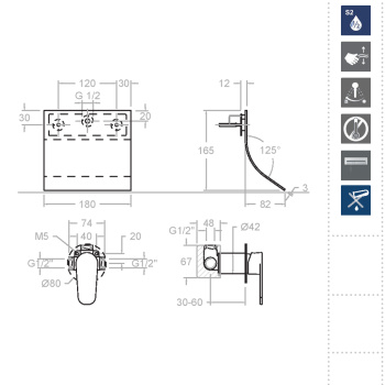 Смеситель для раковины Ramonsoler Alexia встраиваемый с каскадным изливом 36169