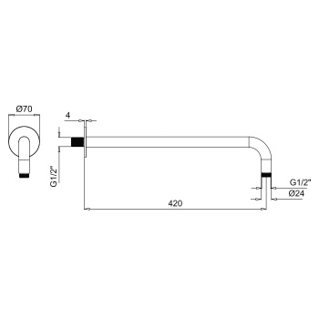 Держатель верхнего душа настенный Almar 42 с круглым отражателем, черный металл брашированный pvd E021115.AB