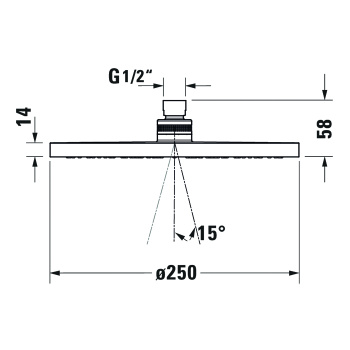 Duravit Верхний душ 250, Материал: пластик, соединительная резьба 1/2“, Монтаж: потолок или стена, черный матовый