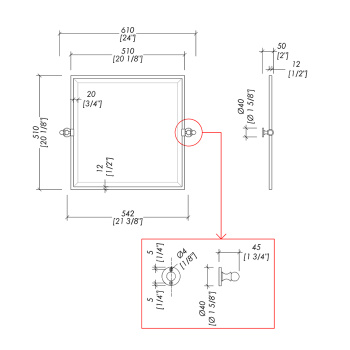 Зеркало настенное квадратное Devon&Devon First Class 51/61х50хh51cм фурнитура, золото светлое DD33110OT