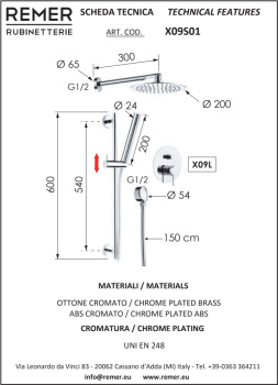 Душевая система Remer X-style хром (CR) X09S01
