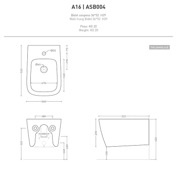 Биде подвесное Artceram A16 36х52, 1 отв., saniglaze, с креплениями, черный матовый ASB004 17 00