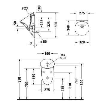 DURAVIT WHITE TULIP Писсуар 320х340 мм., без смывного края, с вытяжкой, подача воды сзади, сток гориз., без &amp;quot;мушки&amp;quot;,с с HygieneGlaz, цвет белый