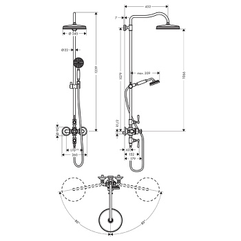 Axor Montreux Showerpipe Душевая стойка, верхний душ 24.5см., со смесителем термостатическим, ручный