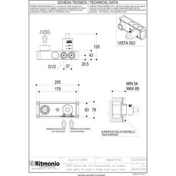 Внутренняя часть универсальная Ritmonio Built-in kit для смесителя из стены с изливом EOBA0115SX