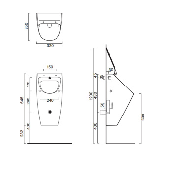 Писсуар Catalano Comfort 64x32, с отв для крышки, белый глянцевый 932641001