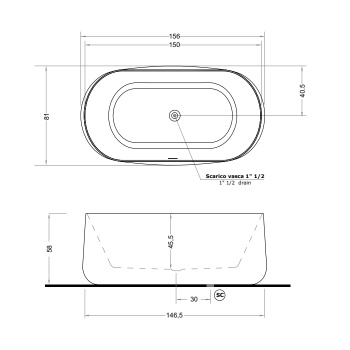 Акриловая ванна Gruppo Treesse Calida 156x81 V035BO