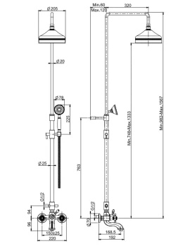 Душевая стойка  Elizabeth для ванны, в комплекте :стойка,смеситель для ванны,  шланг, ручной душ,вер