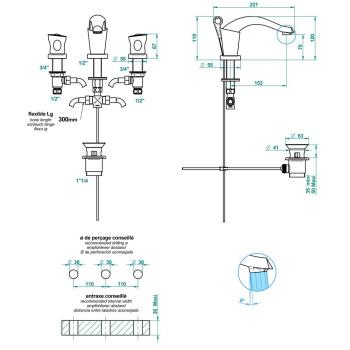 Смеситель для раковины THG Bagatelle Pierre Noire U3E-A02-151 хром
