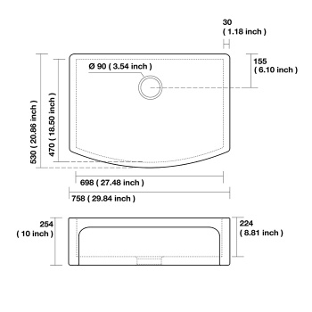 Раковина керамическая кухонная Kerasan Hanna Glasse Devon 758x530x254 , без сифона, толщина 30 , белый 544101