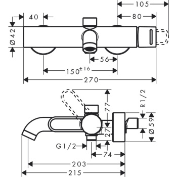 Axor Uno Смеситель для ванны, ВМ, настенный, с переключателем на 2 потока, цвет: шлифованная медь 38