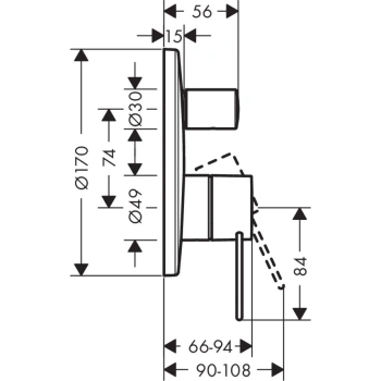 Axor Uno Встраиваемый смеситель для ванны однорычажный с защитой по станд. EN1717, внешняя часть, цв