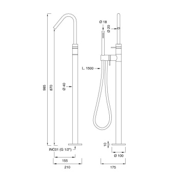 Смеситель для ванны CЕА Design Gradi GRA 14 BK S сталь