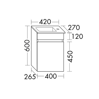 Burgbad Lin20 Комплект мебели 42х27х60см., Sx, подвесной, 1 дверь, с 1 отв., раковина белая, цвет: б