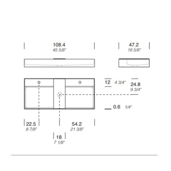 Раковина Milldue MAN 108 накладная из CRISTALPLANT ,108,4х47,2, с 2 отв для смесителя, белый матовый 2465*2 Bianco Opaco