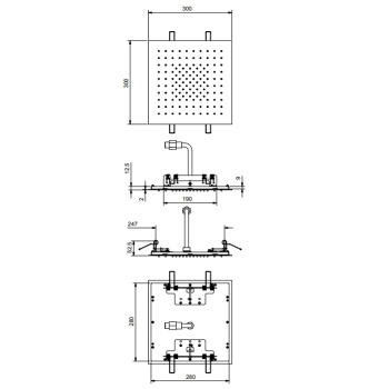 Верхний душ Fantini Acquafit 300х300, встраиваемый в потолок, Матовая натуральная сталь 79 93 K052