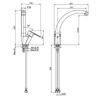 Смеситель для кухни Fima Carlo Frattini Kitchen на 1 отверстие, Serie 22, хром F3847/2CR.ES