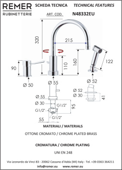 Смеситель для кухни Remer   Minimal хром N48332EU
