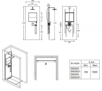 Душевая система Jacob Delafon Ecrin E803031-D39 с термостатом и подсветкой графит, хром