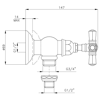 Вентиль запорный для стиральной машины Nicolazzi Teide Foure 3/4, хром 1947CR45