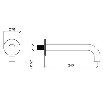 Излив настенный Almar 24 cм для ванны с круглым отражателем, золото pvd E098007.GO