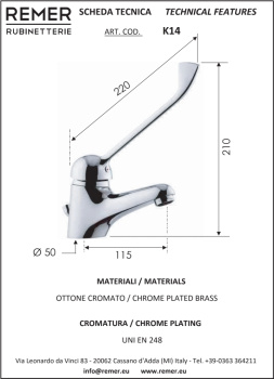 Смеситель локтевой для раковины Remer K14 хром