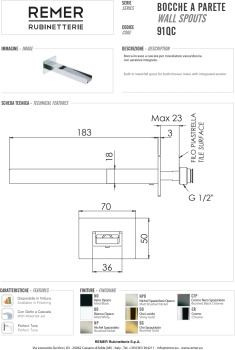Излив настенный Remer Absolute 18см с эфф.водопада Qubika хром (CR) 91QC
