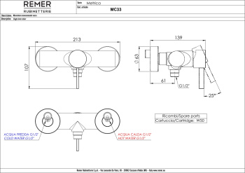 Смеситель для душа Remer Metrica  золото брашированное MC33BG