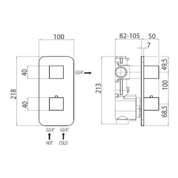 Bossini Rectangular Термостат для душа, встраиваемый, с девиаторм/запорным вентилем на 1 или 2 выход
