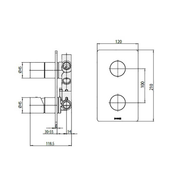 Bossini Inox Смеситель для душа, встраиваемый, с девиаторм 1/2/3/4/5, цвет: сталь брашированная INZ0