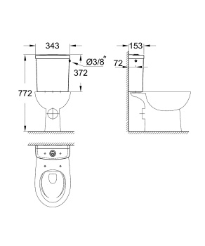 Бачок для унитаза Grohe Bau Ceramic 39437000 подвод сбоку бачка